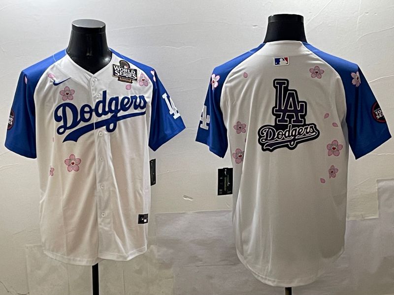 Men Los Angeles Dodgers Blank White Blue Sakura Edition 2025 Nike MLB Jersey style 21